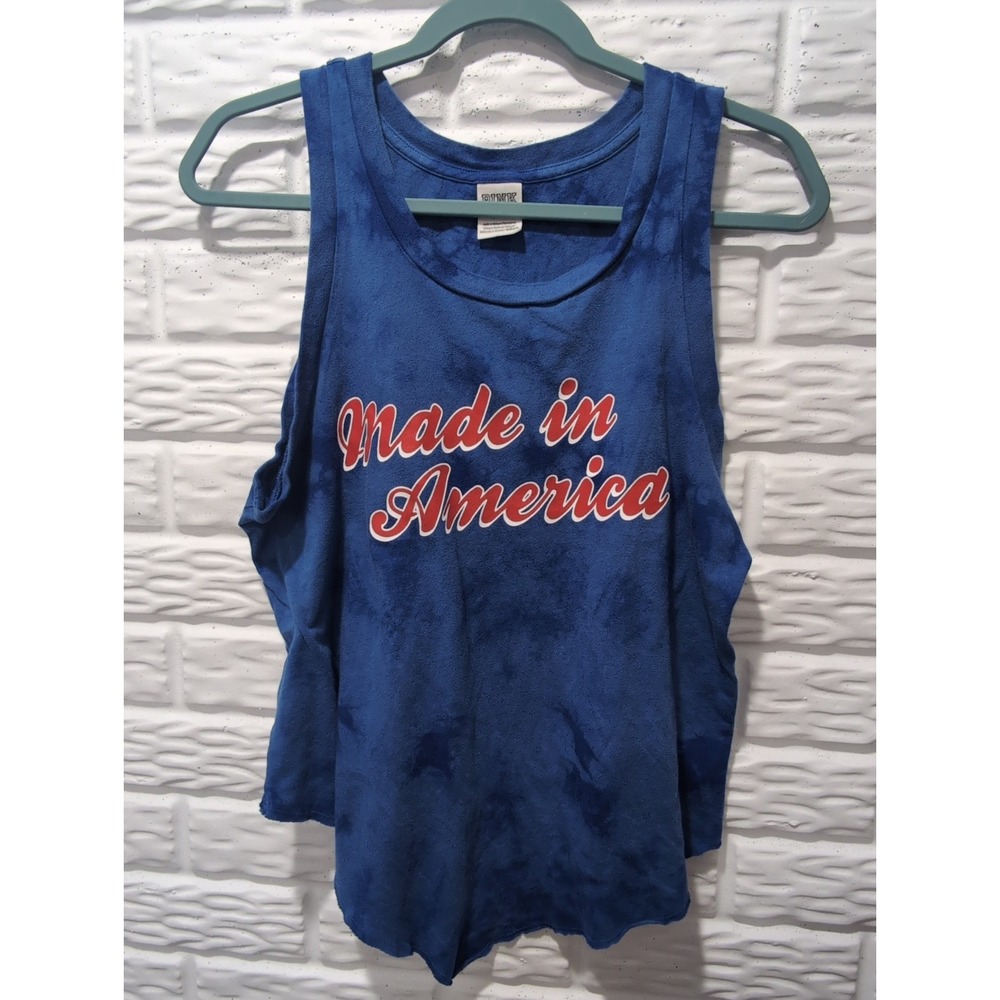 VS Pink Womens Blue Tie Dye America Racerback Activewear Tank Top Sz M